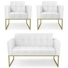 Sofá Namoradeira E 2 Poltronas Base Industrial Dourado Ana Si