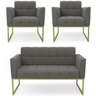 Sofá Namoradeira E 2 Poltronas Base Industrial Dourado Ana Su