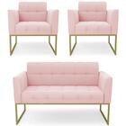 Sofá Namoradeira E 2 Poltronas Base Industrial Dourado Ana Su