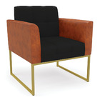 Sofá Namoradeira E 2 Poltronas Base Industrial Dourado Elisa