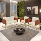Sofá Namoradeira E 2 Poltronas Base Industrial Dourado Elisa