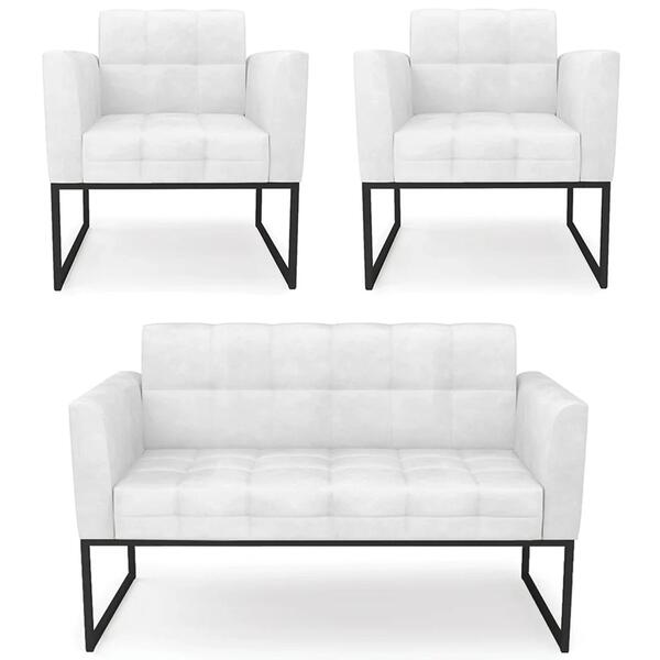 Sofá Namoradeira E 2 Poltronas Base Industrial Preto Ana Sint