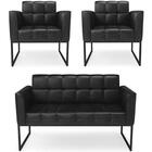 Sofá Namoradeira E 2 Poltronas Base Industrial Preto Ana Sint