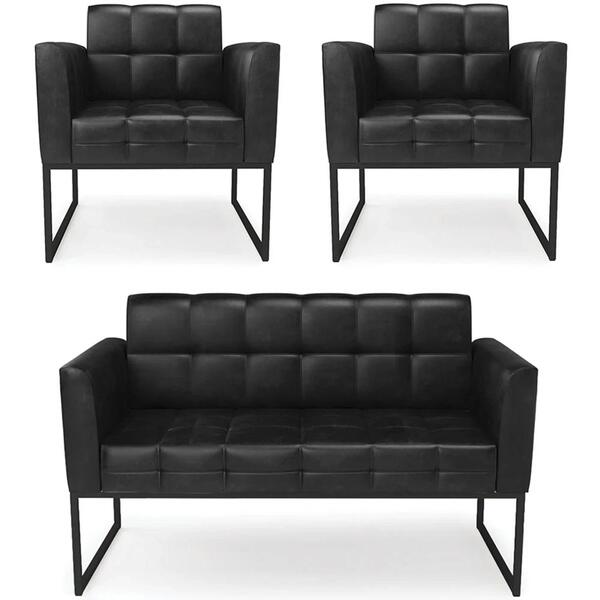 Sofá Namoradeira E 2 Poltronas Base Industrial Preto Ana Sint