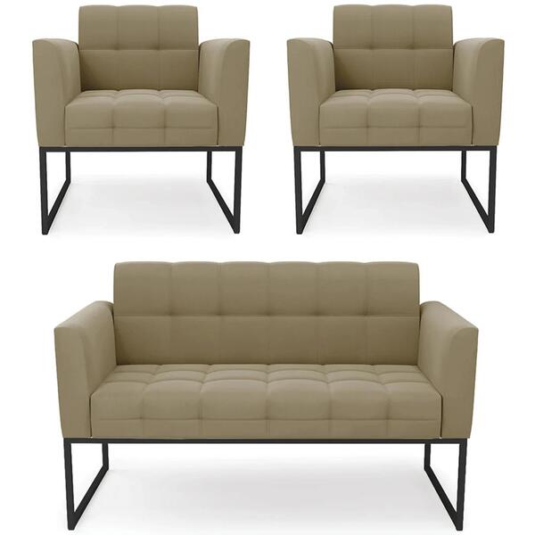 Sofá Namoradeira E 2 Poltronas Base Industrial Preto Ana Sued