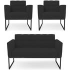 Sofá Namoradeira E 2 Poltronas Base Industrial Preto Ana Velu