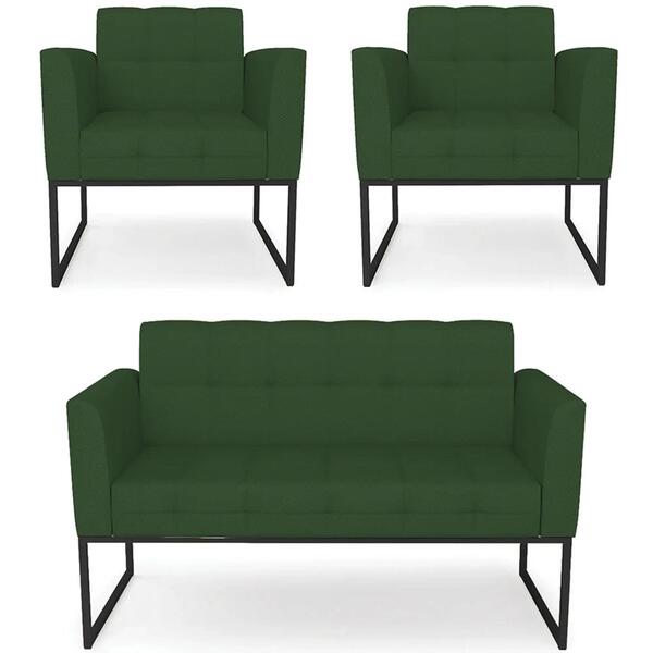 Sofá Namoradeira E 2 Poltronas Base Industrial Preto Ana Velu