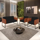 Sofá Namoradeira E 2 Poltronas Base Industrial Preto Elisa No