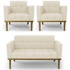 Sofá Namoradeira E 2 Poltronas Base Madeira Castanho Ana Linh