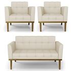 Sofá Namoradeira E 2 Poltronas Base Madeira Castanho Ana Velu