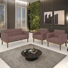 Sofá Namoradeira E 2 Poltronas Base Madeira Castanho Ana Velu