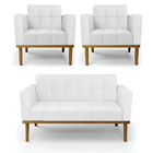 Sofá Namoradeira E 2 Poltronas Base Madeira Castanho Elisa Co