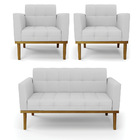 Sofá Namoradeira E 2 Poltronas Base Madeira Castanho Elisa Li