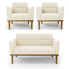 Sofá Namoradeira E 2 Poltronas Base Madeira Castanho Elisa Ve