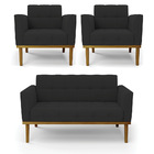 Sofá Namoradeira E 2 Poltronas Base Madeira Castanho Elisa Ve