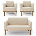 Sofá Namoradeira E 2 Poltronas Base Madeira Castanho Maressa