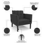 Sofá Namoradeira E 2 Poltronas Base Madeira Preto Ana Sintéti