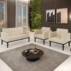 Sofá Namoradeira E 2 Poltronas Base Madeira Preto Ana Sintéti