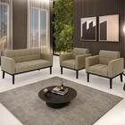 Sofá Namoradeira E 2 Poltronas Base Madeira Preto Ana Suede M