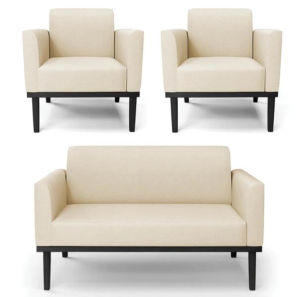 Sofá Namoradeira E 2 Poltronas Base Madeira Preto Maressa Lin