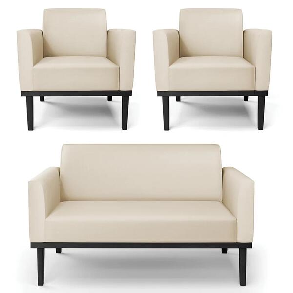 Sofá Namoradeira E 2 Poltronas Base Madeira Preto Maressa Sin