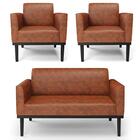 Sofá Namoradeira E 2 Poltronas Base Madeira Preto Maressa Sin