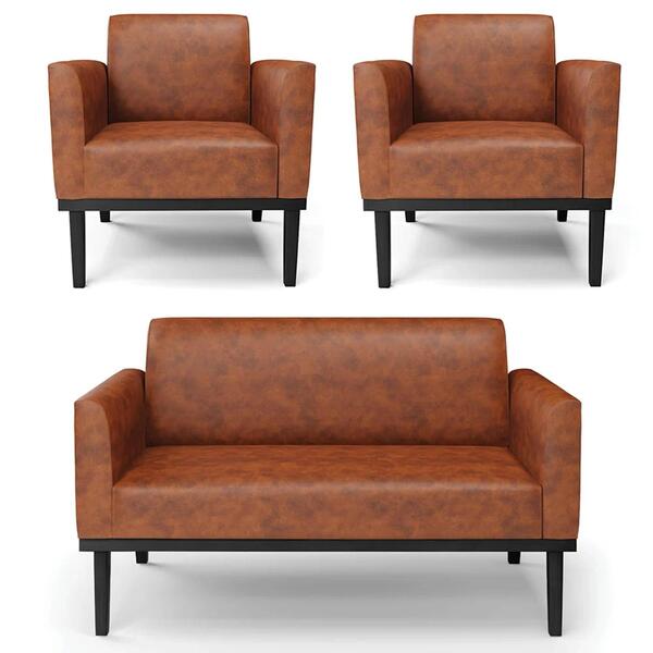 Sofá Namoradeira E 2 Poltronas Base Madeira Preto Maressa Sin