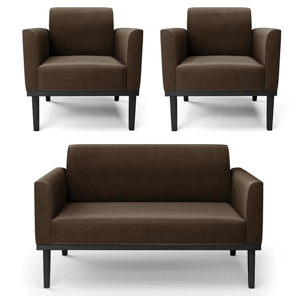 Sofá Namoradeira E 2 Poltronas Base Madeira Preto Maressa Sue