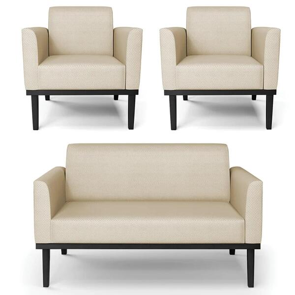 Sofá Namoradeira E 2 Poltronas Base Madeira Preto Maressa Vel