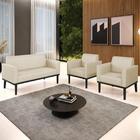 Sofá Namoradeira E 2 Poltronas Base Madeira Preto Maressa Vel