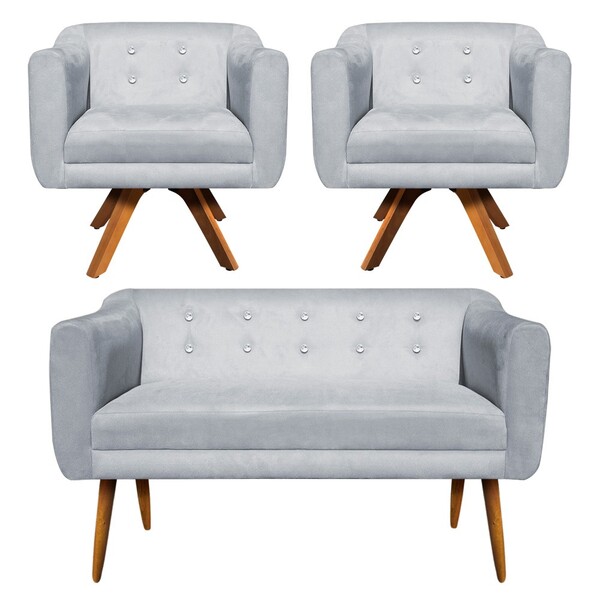 Sofá Namoradeira E 2 Poltronas Com Srass Julia Giratória Made