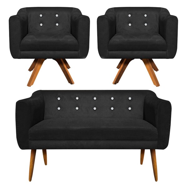 Sofá Namoradeira E 2 Poltronas Com Strass Julia Pé Palito Cas