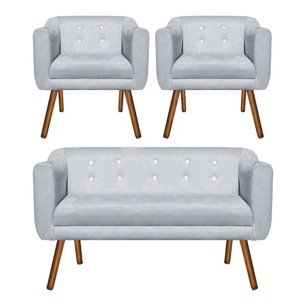 Sofá Namoradeira E 2 Poltronas Com Strass Julia Pé Palito Cas