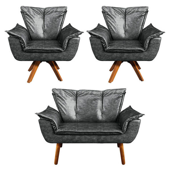 Sofá Namoradeira E 2 Poltronas Giratória Mm30 Opala Corano D0