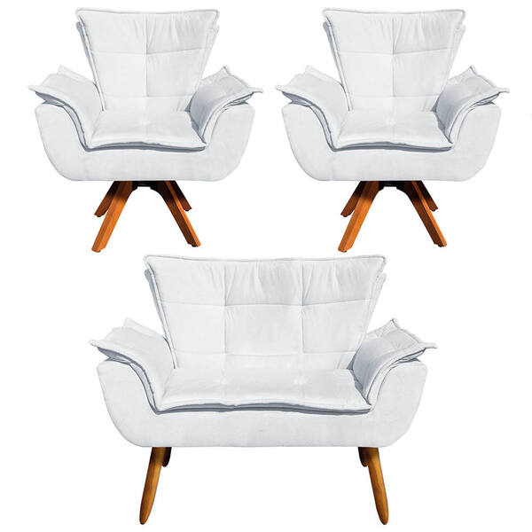 Sofá Namoradeira E 2 Poltronas Giratória Mm30 Opala Suede D03