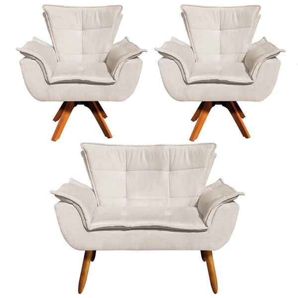 Sofá Namoradeira E 2 Poltronas Giratória Mm30 Opala Suede D03