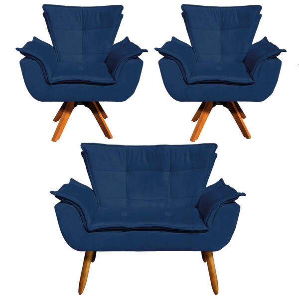 Sofá Namoradeira E 2 Poltronas Giratória Mm30 Opala Suede D03