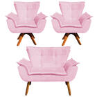 Sofá Namoradeira E 2 Poltronas Giratória Mm30 Opala Suede D03