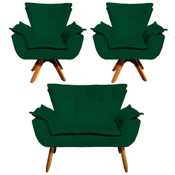 Sofá Namoradeira E 2 Poltronas Giratória Mm30 Opala Suede D03