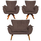 Sofá Namoradeira E 2 Poltronas Giratória Mm30 Opala Suede D03