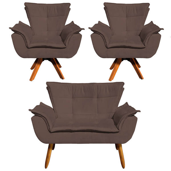 Sofá Namoradeira E 2 Poltronas Giratória Mm30 Opala Suede D03