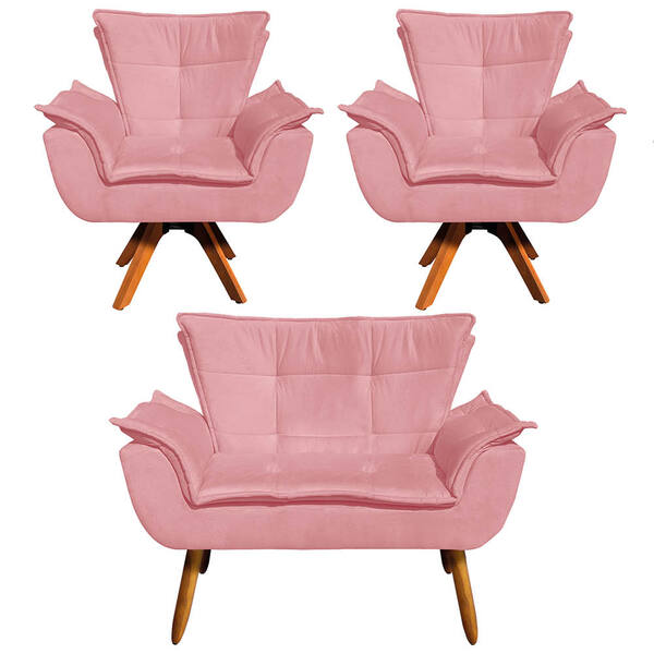 Sofá Namoradeira E 2 Poltronas Giratória Mm30 Opala Suede D03
