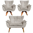 Sofá Namoradeira E 2 Poltronas Giratória Mm30 Opala Suede D03