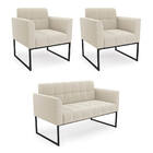 Sofá Namoradeira E 2 Poltronas Industrial Pto Elisa Bouclê Be