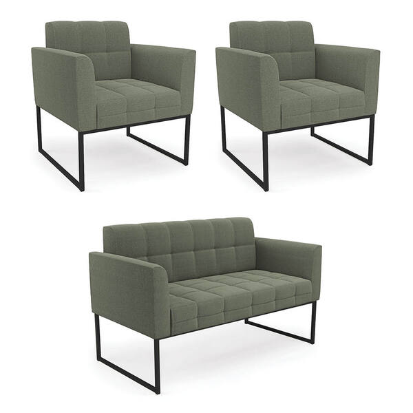 Sofá Namoradeira E 2 Poltronas Industrial Pto Elisa Bouclê D0