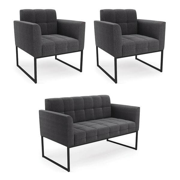 Sofá Namoradeira E 2 Poltronas Industrial Pto Elisa Bouclê D0