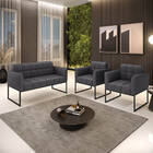 Sofá Namoradeira E 2 Poltronas Industrial Pto Elisa Bouclê D0