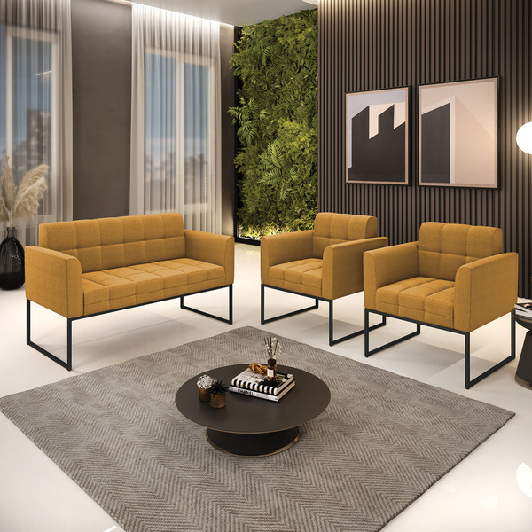 Sofá Namoradeira E 2 Poltronas Industrial Pto Elisa Bouclê Mo