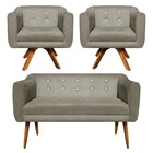 Sofá Namoradeira E 2 Poltronas Julia Giratória Madeira Suede