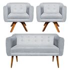Sofá Namoradeira E 2 Poltronas Julia Giratória Madeira Suede